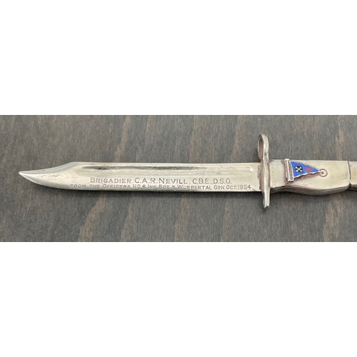 39 - Military interest - A rare commissioned presentation letter opener or retiring momento fashioned as ... 