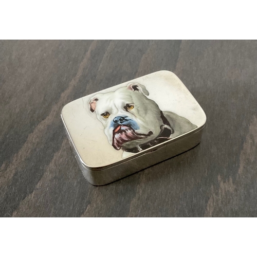 49 - A Victorian silver and enamel BULL DOG vesta case, George Heath, London, 1887, of rounded rectangu... 