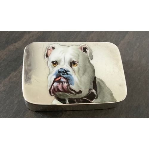 49 - A Victorian silver and enamel BULL DOG vesta case, George Heath, London, 1887, of rounded rectangu... 