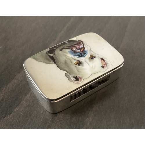 49 - A Victorian silver and enamel BULL DOG vesta case, George Heath, London, 1887, of rounded rectangu... 