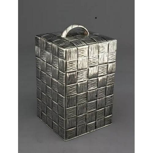 53 - An extremely rare novelty German silver Trompe Loeil basket weave tea caddy, Koch & Bergfeld, Germa... 