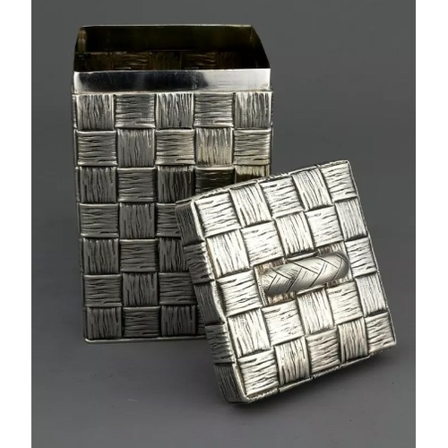 53 - An extremely rare novelty German silver Trompe Loeil basket weave tea caddy, Koch & Bergfeld, Germa... 