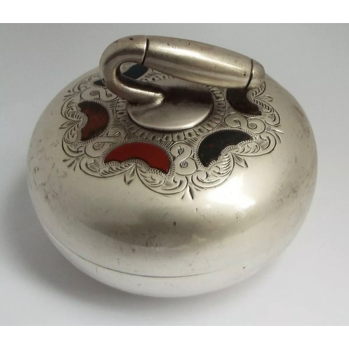 54 - A rare novelty Scottish silver and hardstone snuff box fashioned as a curling stone, John Tait Kirkw... 