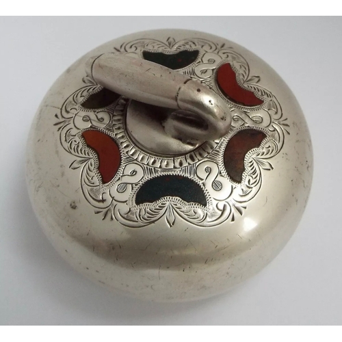 54 - A rare novelty Scottish silver and hardstone snuff box fashioned as a curling stone, John Tait Kirkw... 