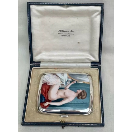 57 - A continental erotic silver and enamel cigarette case, marked .935, German or Austrian, first quarte... 