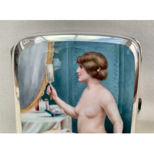 57 - A continental erotic silver and enamel cigarette case, marked .935, German or Austrian, first quarte... 