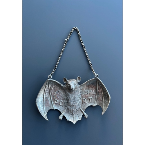 61 - A set of six extremely large very rare novelty colonial silver wine labels in the form of fruit bats... 