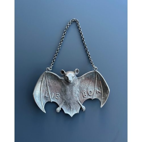 61 - A set of six extremely large very rare novelty colonial silver wine labels in the form of fruit bats... 