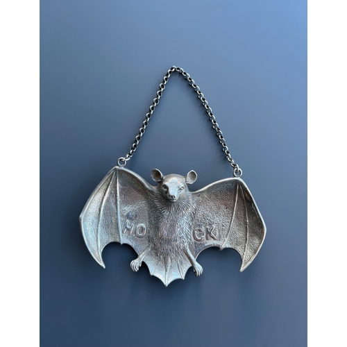 61 - A set of six extremely large very rare novelty colonial silver wine labels in the form of fruit bats... 