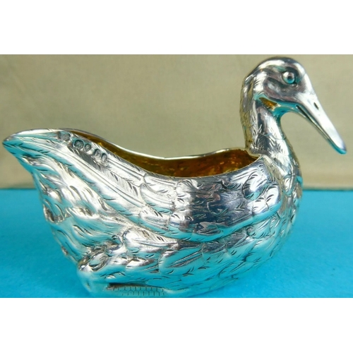 65 - An extremely rare early Victorian novelty silver cream jug / sauce boat in the form of a swimming du... 