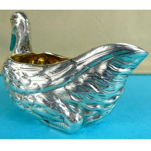 65 - An extremely rare early Victorian novelty silver cream jug / sauce boat in the form of a swimming du... 