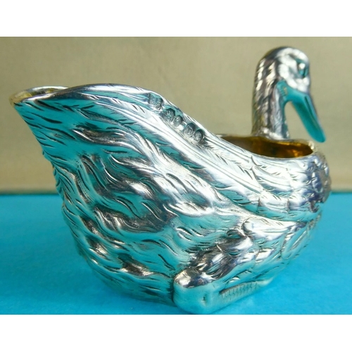 65 - An extremely rare early Victorian novelty silver cream jug / sauce boat in the form of a swimming du... 