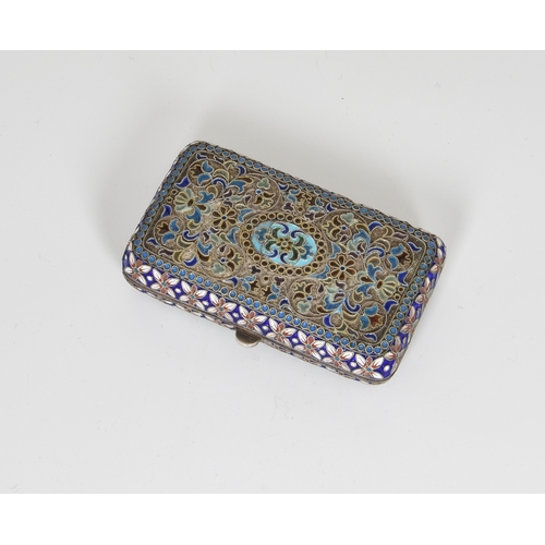 8 - A Russian silver and cloisonné / champleve enamel snuff box, indistinct 84 standard mark, rectangula... 