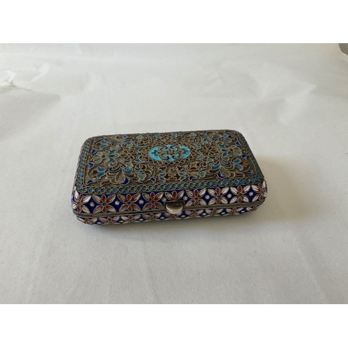 8 - A Russian silver and cloisonné / champleve enamel snuff box, indistinct 84 standard mark, rectangula... 