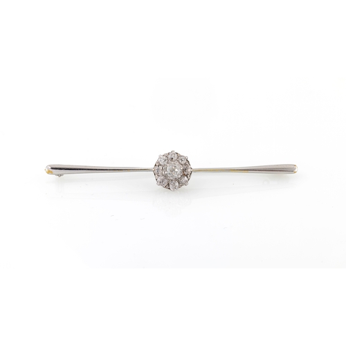 816 - A mid-century 15ct white gold and diamond flowerhead cluster bar brooch, the central old brilliant c... 