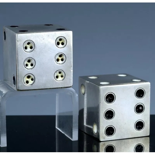 90 - A pair of Victorian Scottish novelty silver & enamel pepperettes in the form of dice, Hamilton & Inc... 