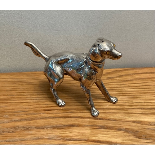 92 - A large George V novelty silver dog pepper pot, Elkington & Co, Birmingham, 1913, modelled in a play... 