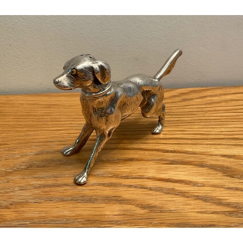 92 - A large George V novelty silver dog pepper pot, Elkington & Co, Birmingham, 1913, modelled in a play... 