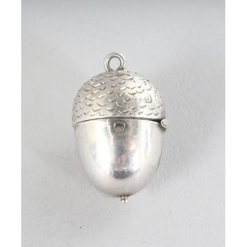 98 - A rare miniature Victorian novelty silver acorn vinaigrette, Makers mark indistinct, Birmingham, 18... 