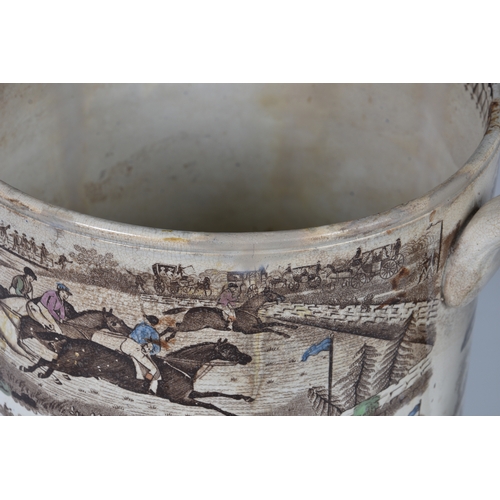 10 - A 19th century twin handled loving cup of large proportions, transfer printed and hand coloured, dep... 