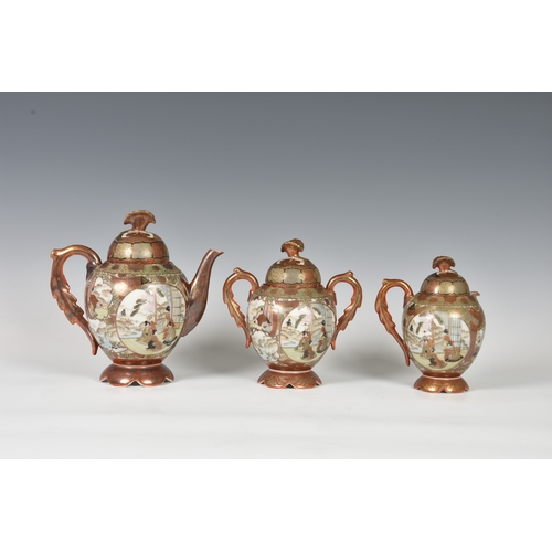 1248 - A Japanese Satsuma porcelain part tea service, early 20th century, comprising a teapot, cream jug, t... 