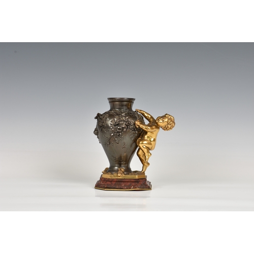 1457 - Auguste Moreau (1834-1917), French 19th century, patinated bronze and marble decorative vase, casted... 