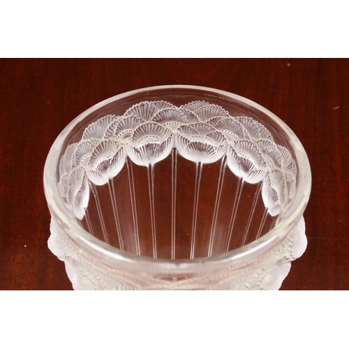 177 - A Lalique 'Boutons D'Or' glass vase, moulded in relief with a triple band of frosted poppy blooms, o... 