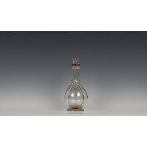 184 - An Edwardian Humphrey Taylor four division glass liqueur decanter, with acid etched decoration to ea... 