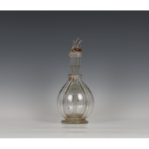 184 - An Edwardian Humphrey Taylor four division glass liqueur decanter, with acid etched decoration to ea... 