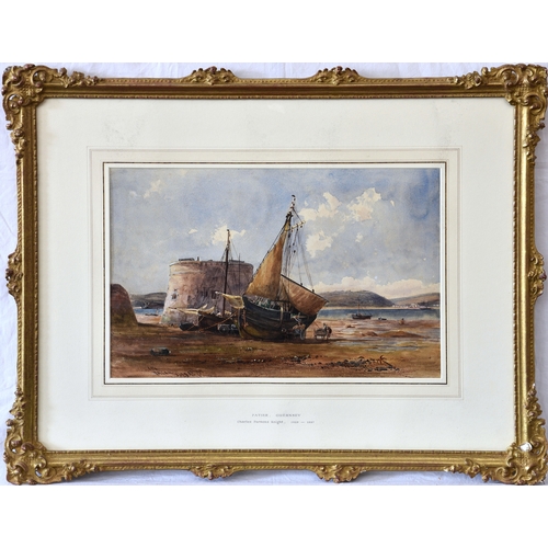 196 - Charles Parsons Knight (British, 1829-1897), Patier, Guernsey, watercolour heightened with white, si... 