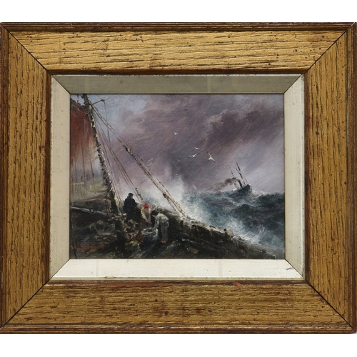 210 - Sarah Louisa Kilpack (British, 1839-1909), Watching a steamer in rough seas, oil on board, signed lo... 