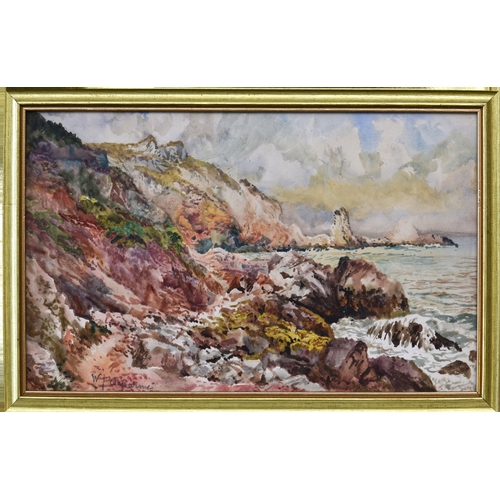 211 - William John Caparne (British, 1855-1940), Rocky coastal landscape, possibly Guernsey south coast, w... 