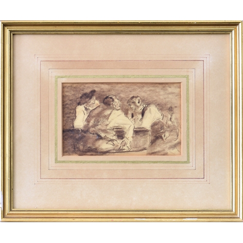 220 - Edmund Blampied RE (Jersey, 1886-1966), Three Men around a Table, crayon and charcoal, unsigned, fra... 