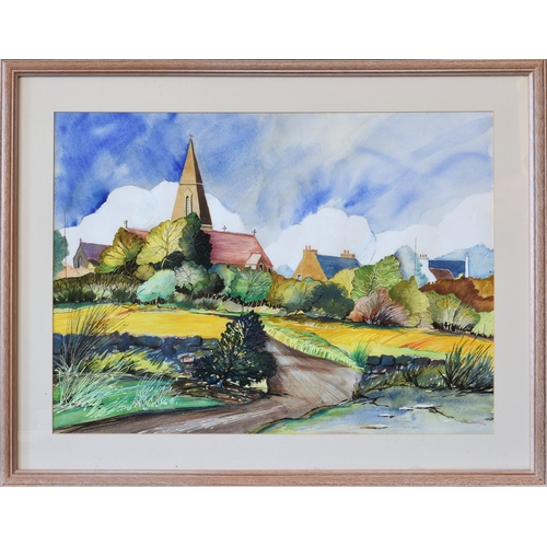 233 - John Wileman (British, 20th century), St Ouen's Church from Rue de la Campagne, Jersey, gouache and ... 