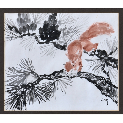 266 - Molly Parker known as Lan Mo-Li (Jersey, 20th century), Red Squirrel, Chinese ink and watercolour, s... 