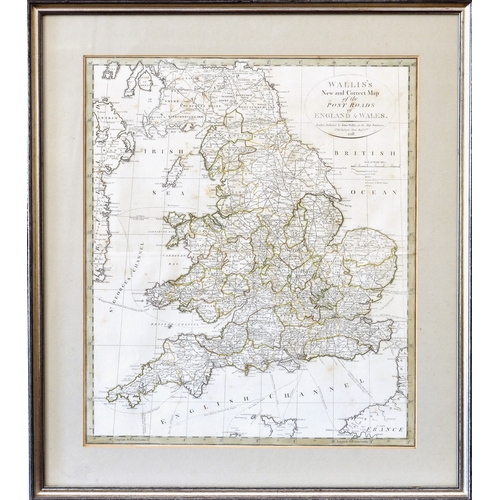 365 - Wallis's New and Correct Map of the Post Roads of England & Wales, with outline colouring, Pub. by J... 