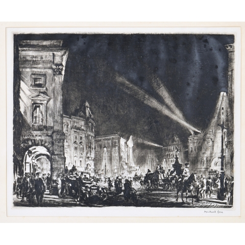 396 - Sir Muirhead Bone NEAC, HRSA, HRWS (Scottish, 1876-1953), Piccadilly Circus at Night, drypoint etchi... 