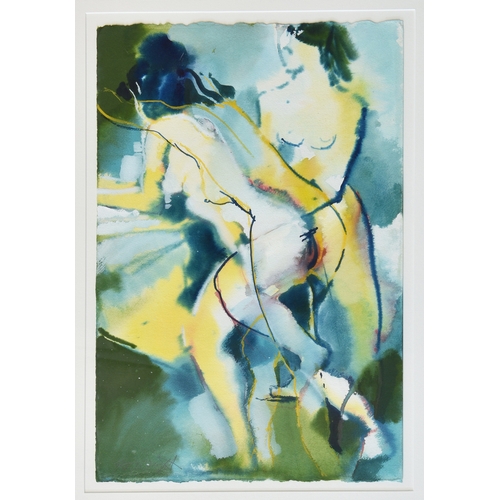 476 - Peter Wright (20th century), Two female nudes in blues and ochre, gouache on handmade paper, 22½ x 1... 