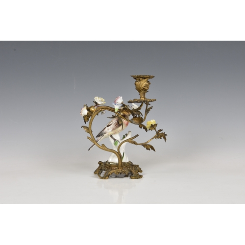 48 - A Samson porcelain ormolu-mounted bird candlestick, 19th century, composed of a porcelain bird stand... 