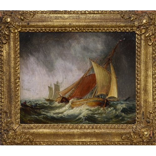 490 - C. Sparling (British, early 20th century), Shipping in stormy seas, oil on board, signed lower right... 