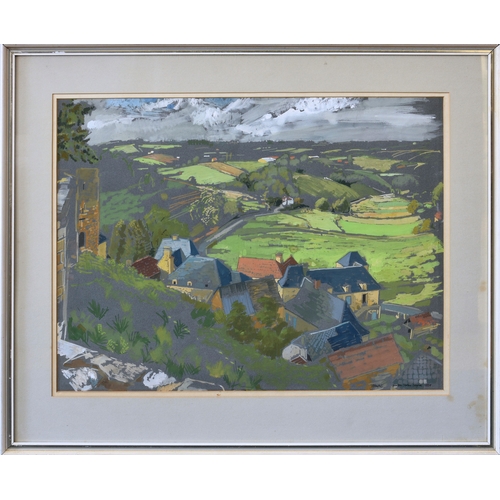 504 - Tom Pomfret (French, 1920-1997), View from Chateau Salignac, mixed media on paper, signed, inscribed... 