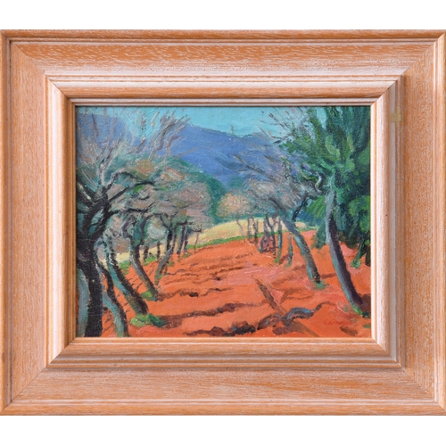 515 - Peter Carnegie (British, late 20th century), "Orange Field, Majorca", oil board, signed lo... 