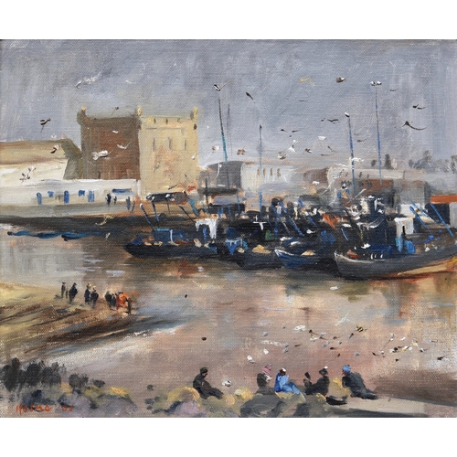 516 - Jane Helme (British, 20th/21st century), "Essaouira, Morocco", oil on canvas board, signed... 