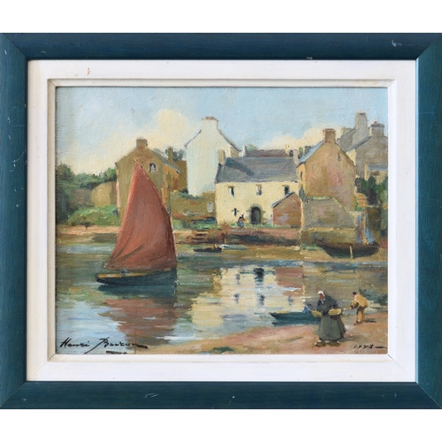 517 - Henri Berton (French, late 20th century), Breton Coastal Village, oil on board, signed lower left &q... 