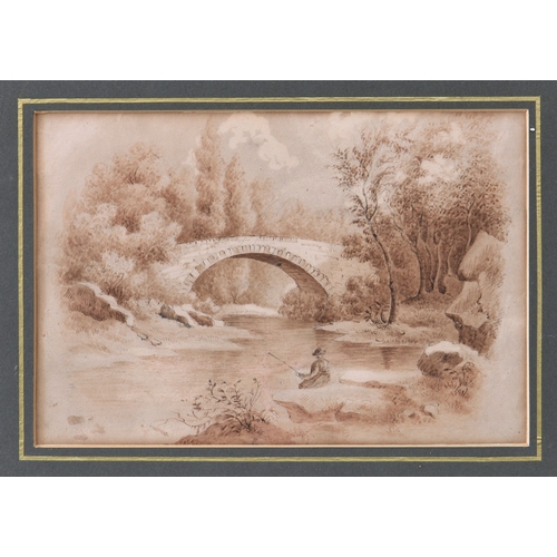 519 - English School, early 19th century, Pair of River Landscapes, pen and ink and sepia watercolour, one... 