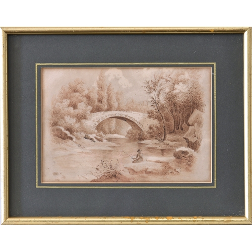 519 - English School, early 19th century, Pair of River Landscapes, pen and ink and sepia watercolour, one... 