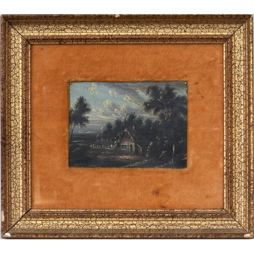 521 - Continental School, early 19th century, Cottage in a Landscape, oil on panel, framed, 3 x 4in. (7.6 ... 