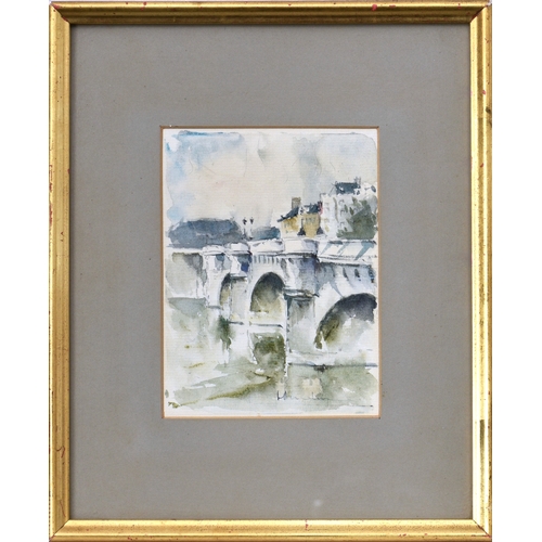 522 - Continental School, late 20th century, Pont Neuf, Paris, watercolour on laid paper, signed indistinc... 