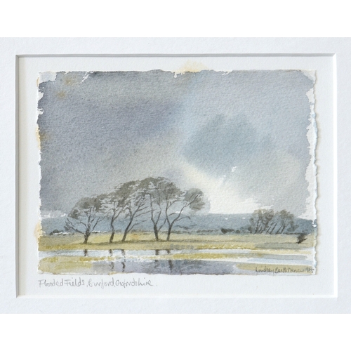 525 - Lindsay Bartholomew (British, b.1944), "Flooded Fields, Burford, Oxfordshire", watercolour... 