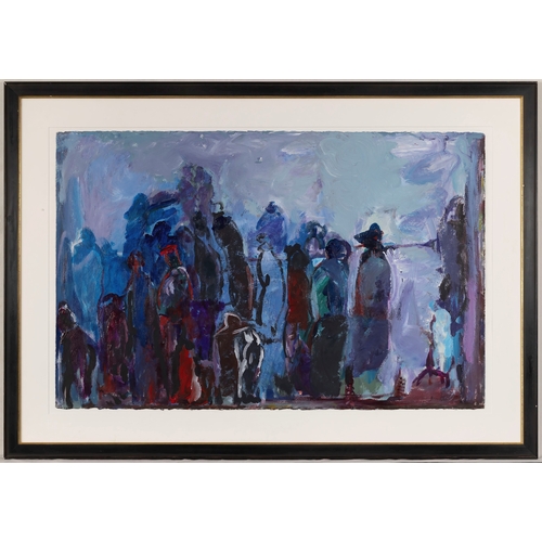 535 - Bernice Horowitz (American, 20th / 21st century), Blue figures, acrylic on paper, signed and dated (... 